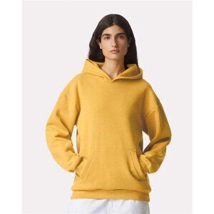Delta Fleece Sz M Yellow Mustard Pullover Hoodie Kangaroo Pockets